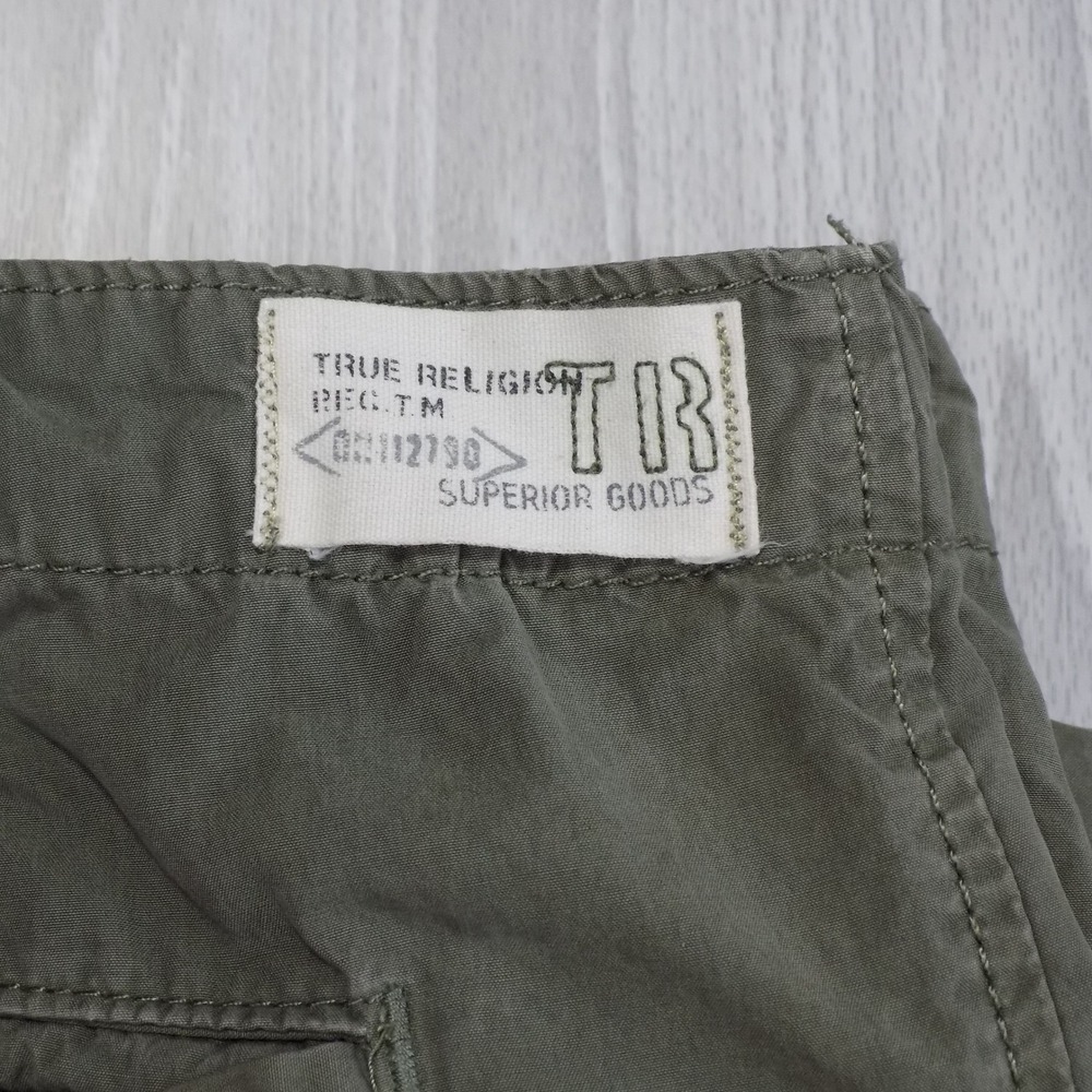 True Religion Celina Cargo Pants Women 31 Olive Green Rolled Overdye 100% Cotton